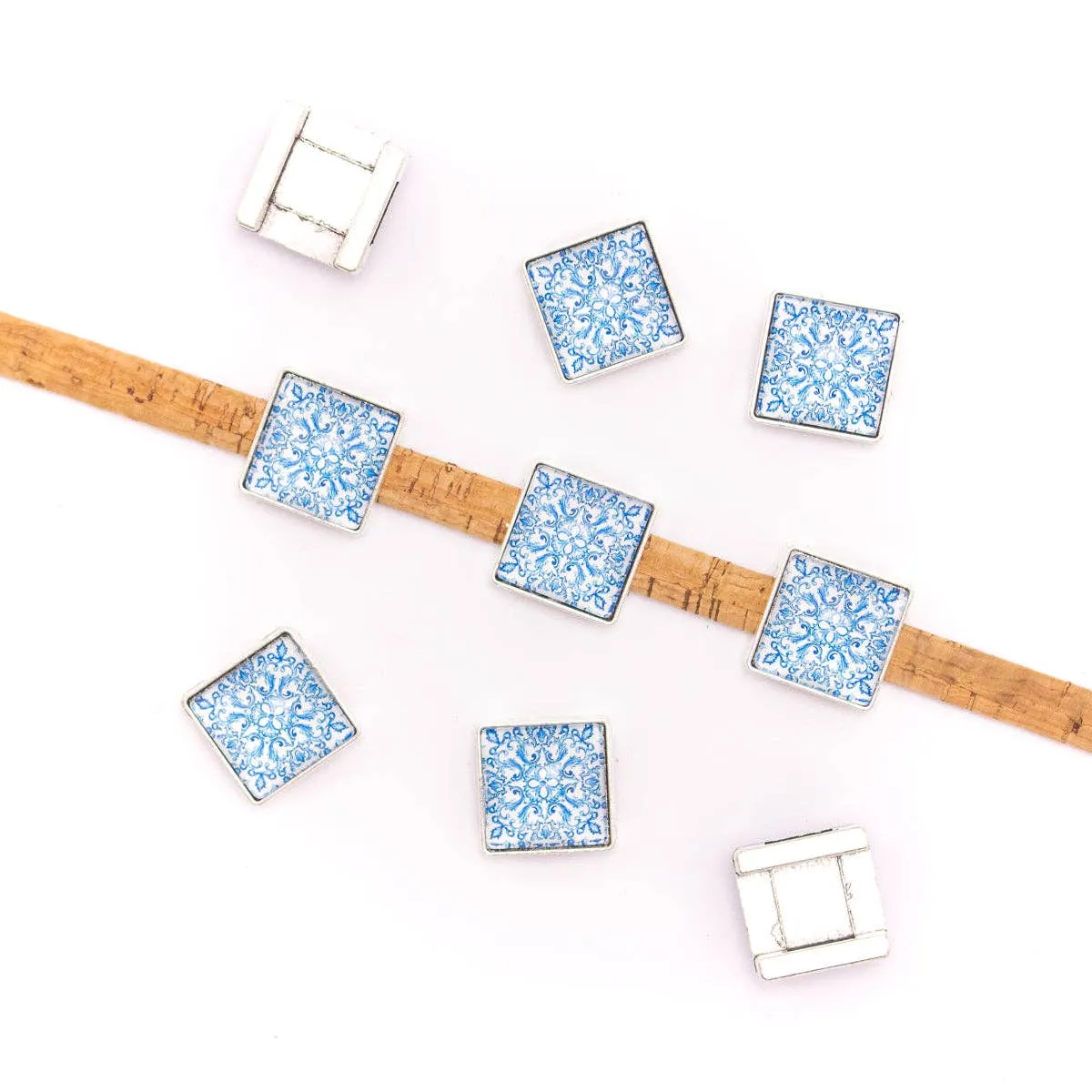 10units For 10mm flat cord slider with square Portuguese tiles for bracelet finding（22mm*22mm） D-1-10-227