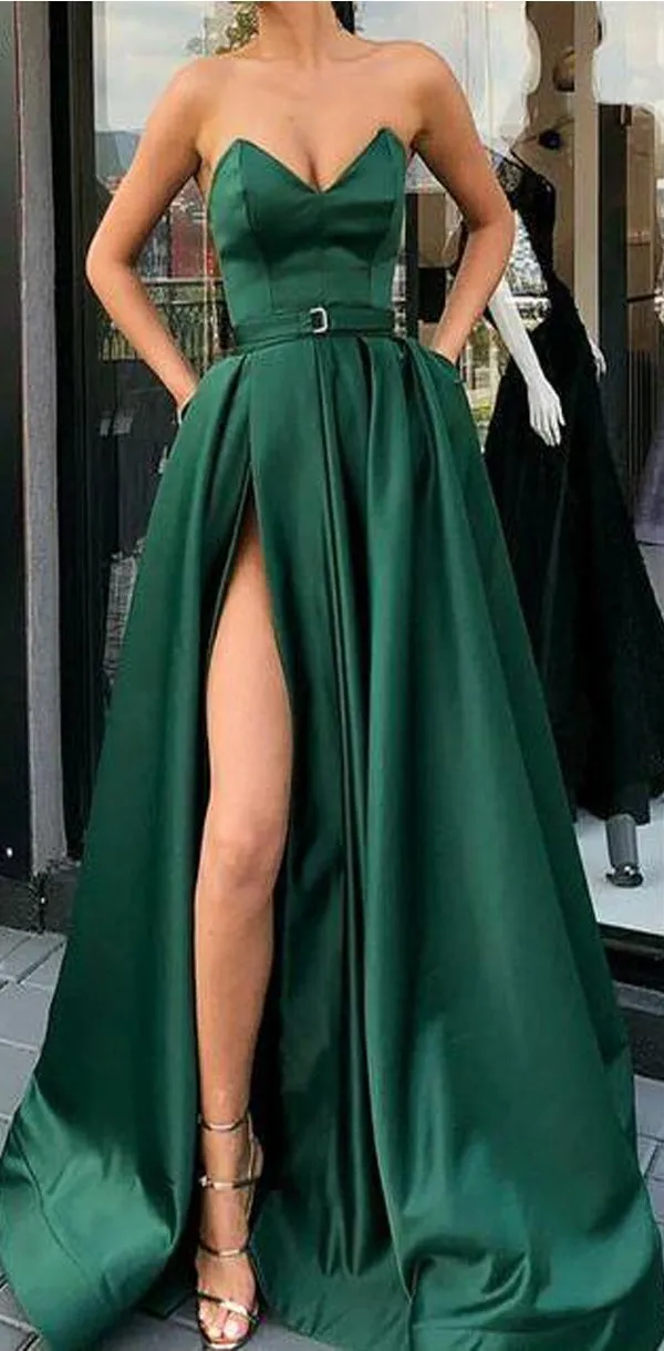 A-Line Best Sale Popular Sweetheart Dark Green Long Prom Dresses PD0938