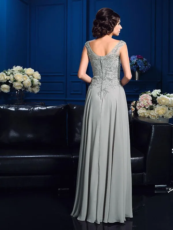 A-Line Chiffon V-neck Sleeveless Floor-Length With Beading Mother of the Bride Dresses