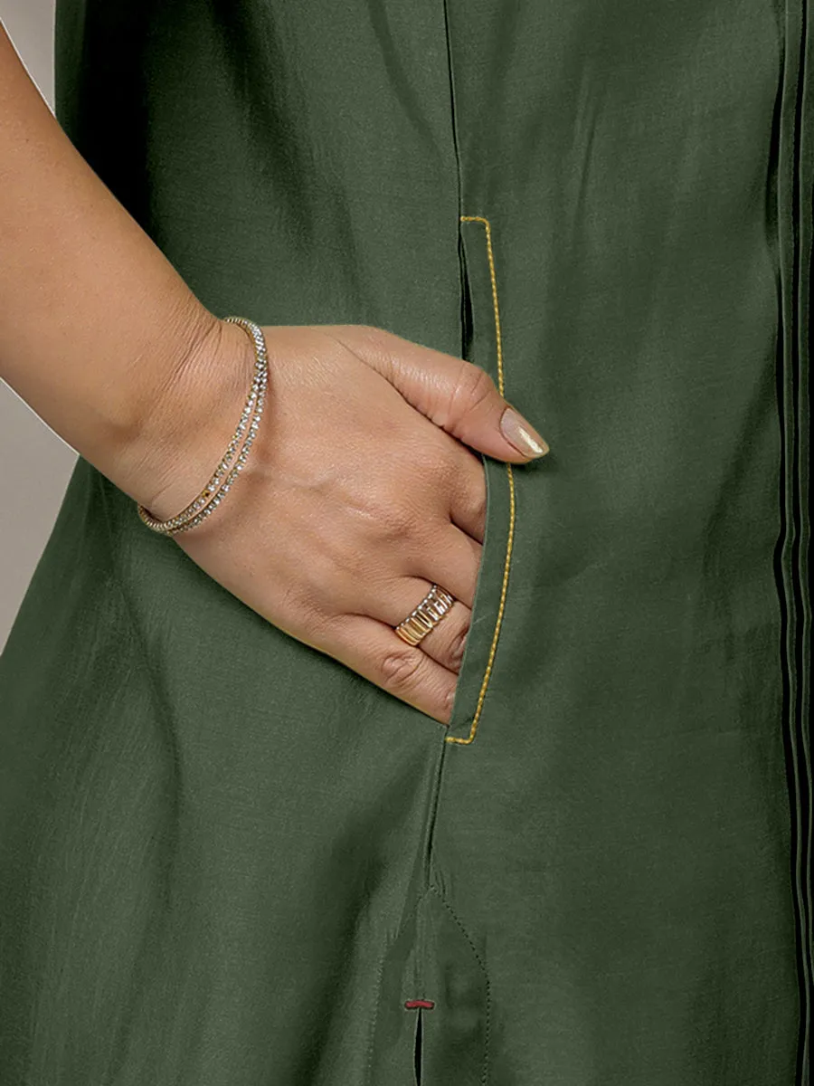 Alina x Rozaana | A Line Kurta in Pine Green with Thread Work | Coords or Only Kurta