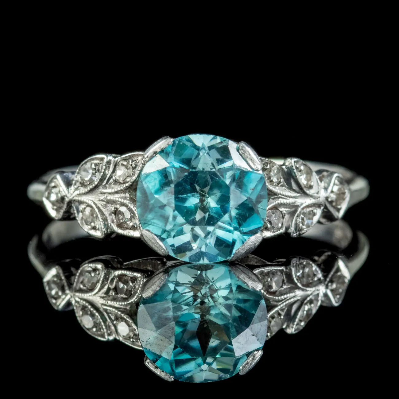 Antique Edwardian Blue Zircon Diamond Ring 1.50ct Zircon Circa 1905