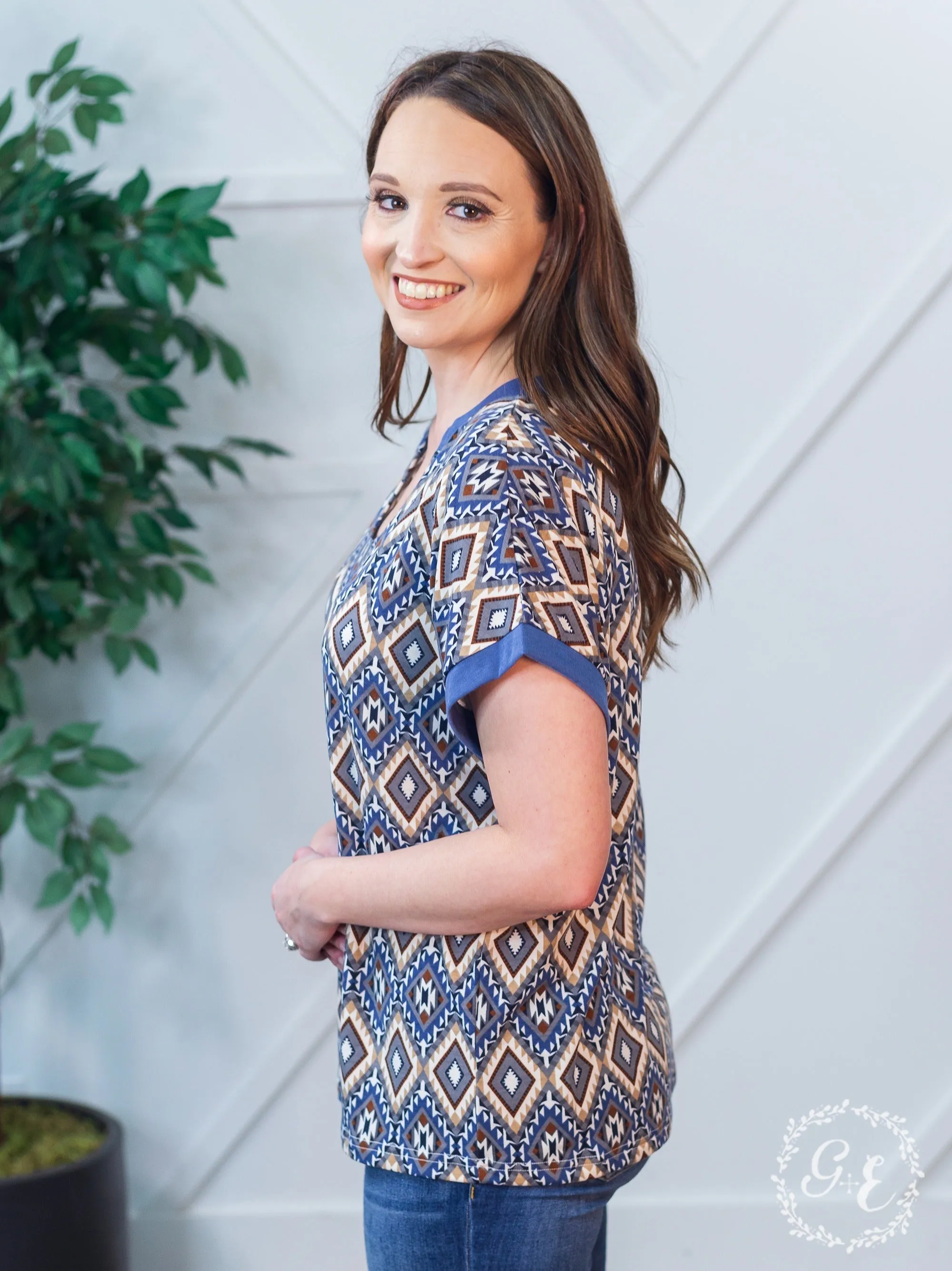 Aztec Azure Slouch Ringer Tee