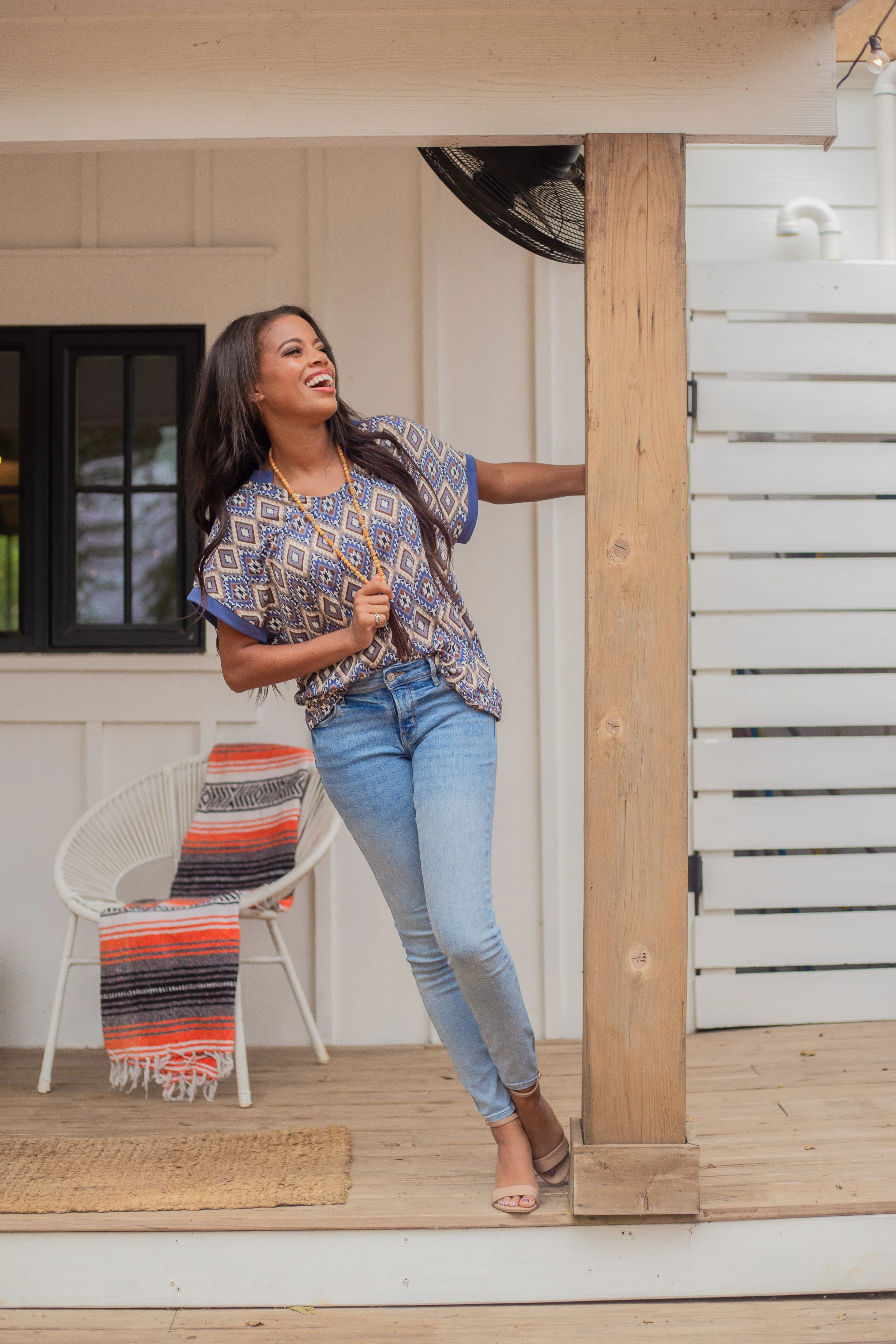 Aztec Azure Slouch Ringer Tee