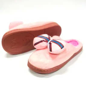 Bow Light Pink Rubber Sole Warm Cotton Winter Slippers 4401