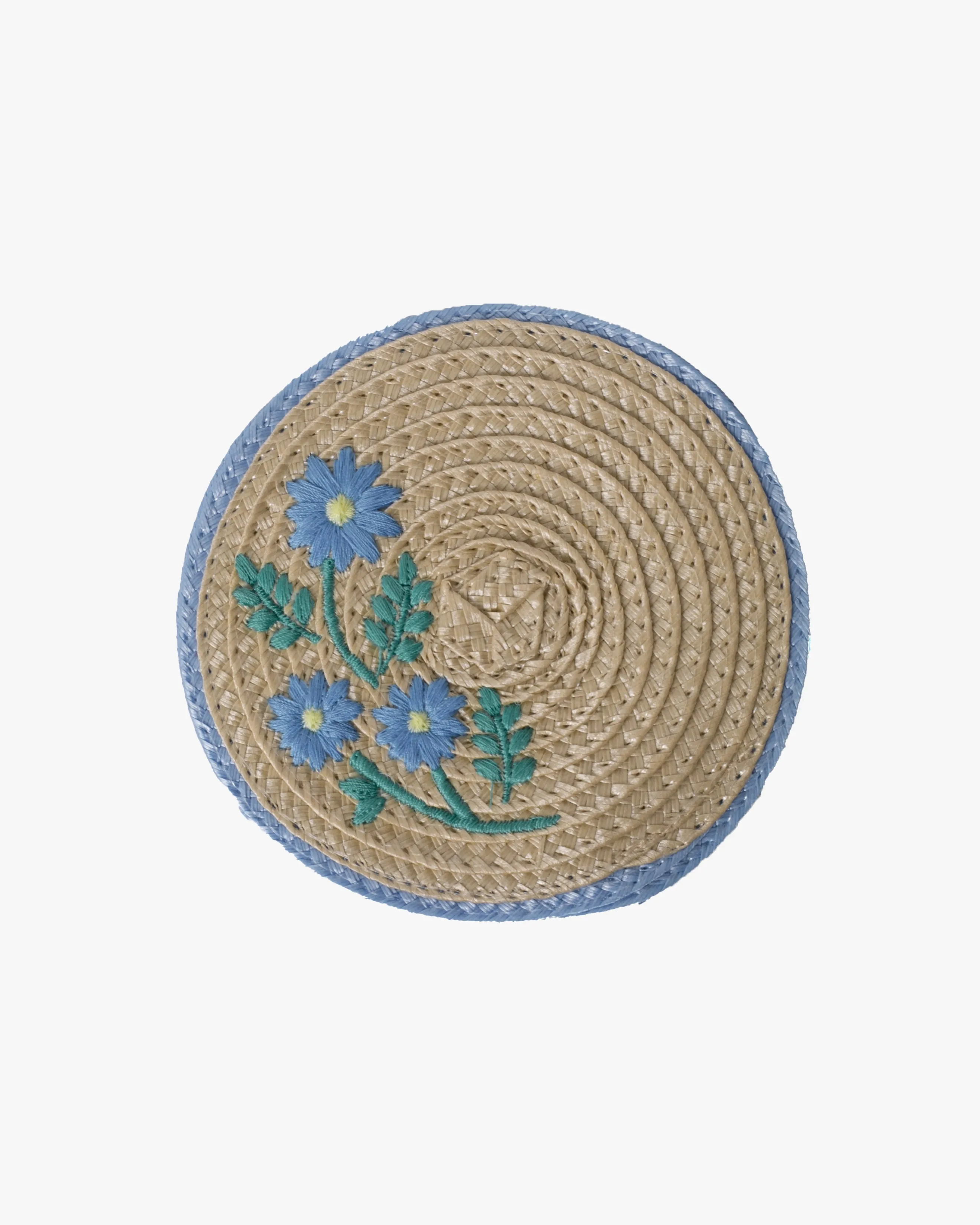 Coaster, Bisque, Embroidered Blue