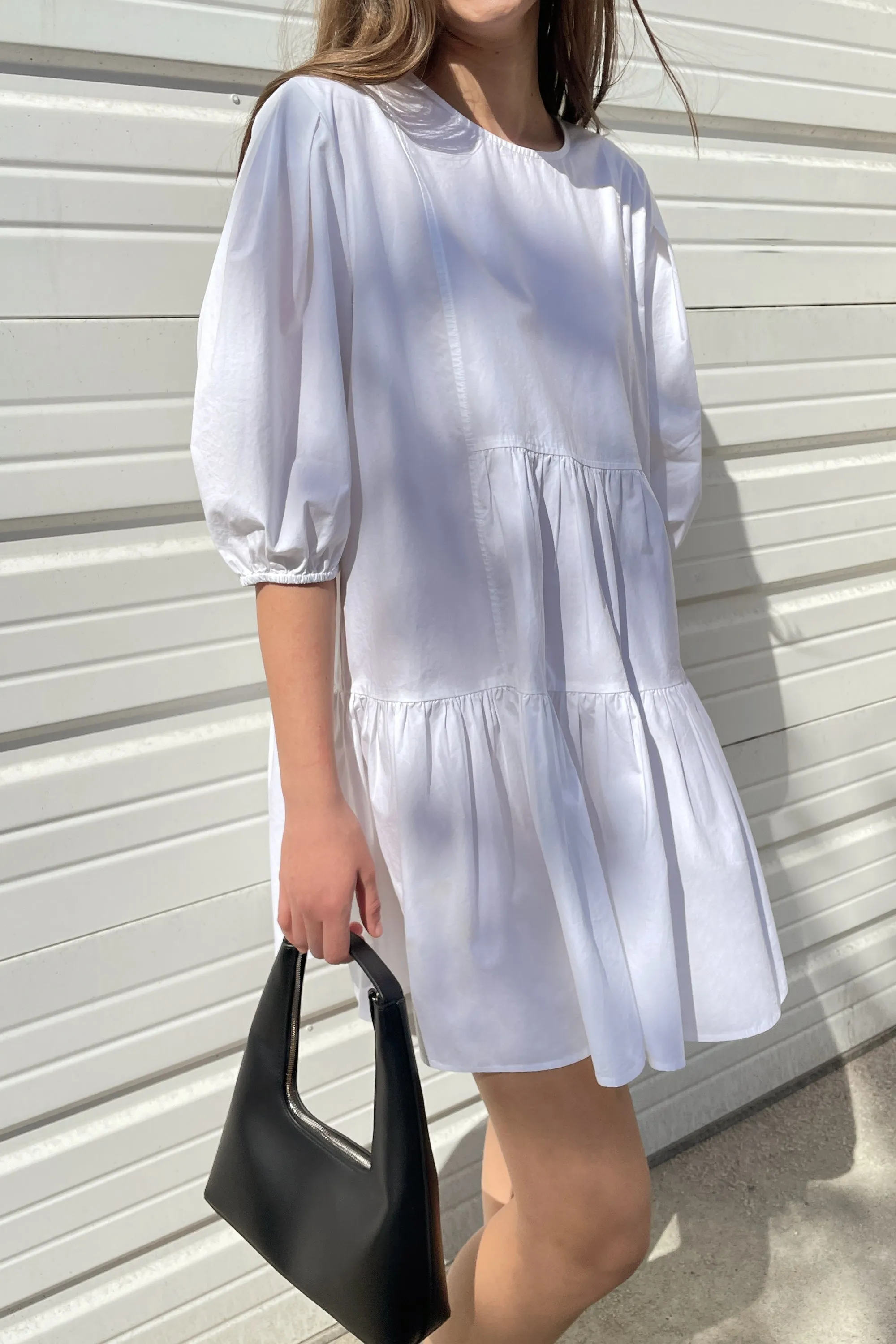 COTTON POPLIN TIERED MINI DRESS