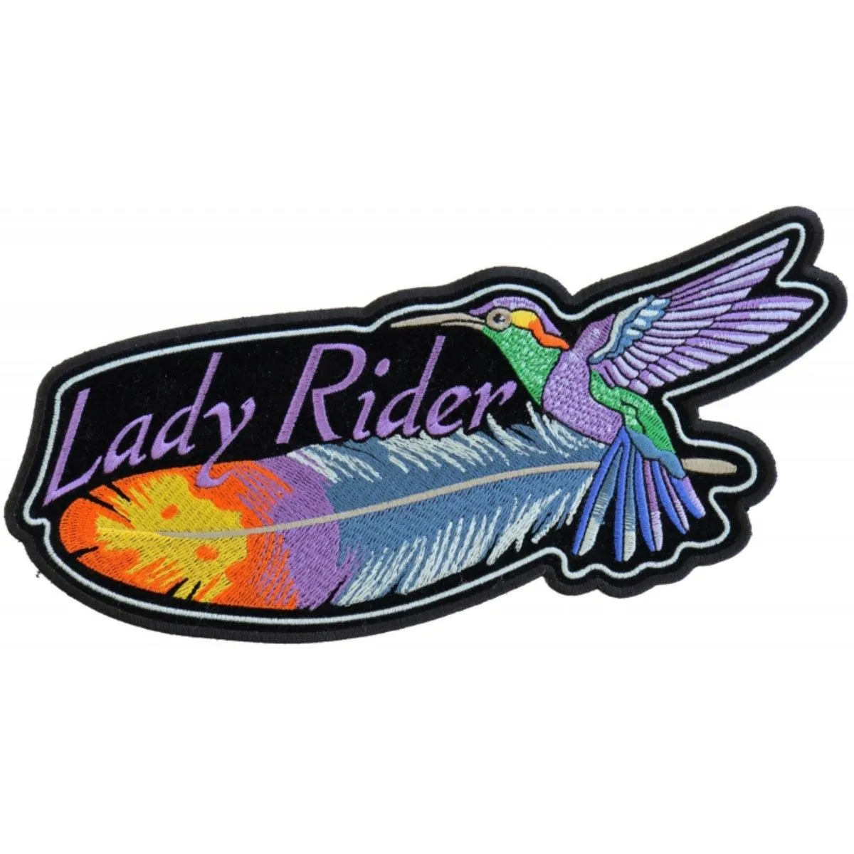 Daniel Smart Hummingbird Lady Rider Feather Embroidered Iron on Patch, 9 x 3.8 inches