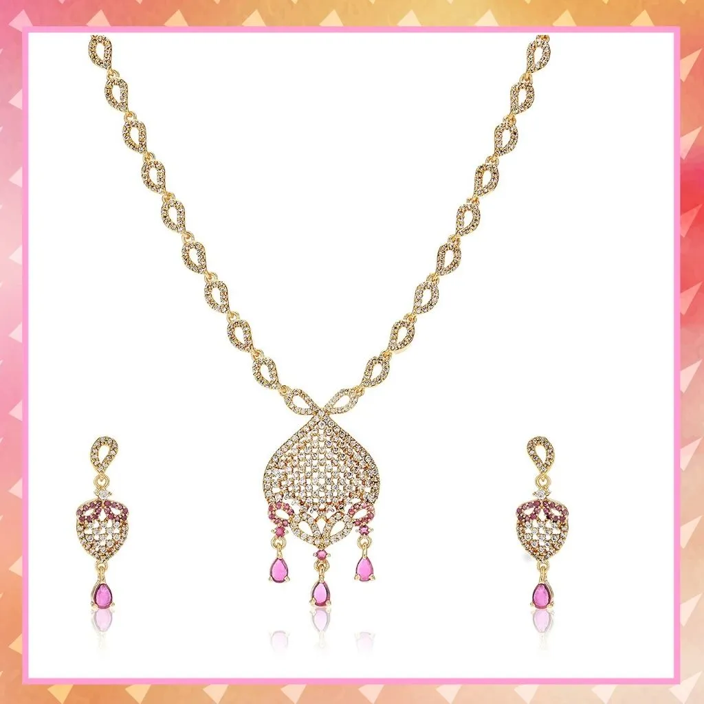 Estele - 24 KT Gold plated Nakshatra Necklace Set with Austrian Crystals and Ruby stones