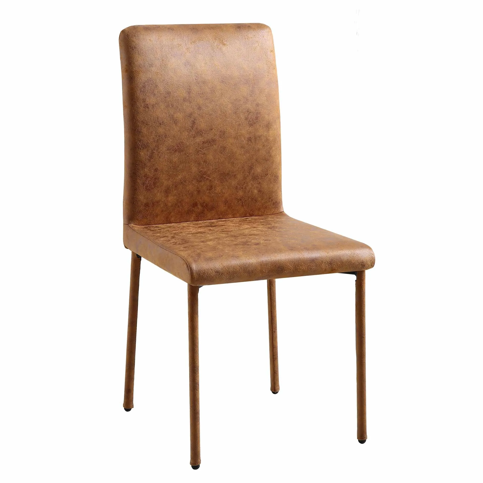 Fernie Set of 2 Cognac Vegan Leather Dining Chairs with Upholstered Legs