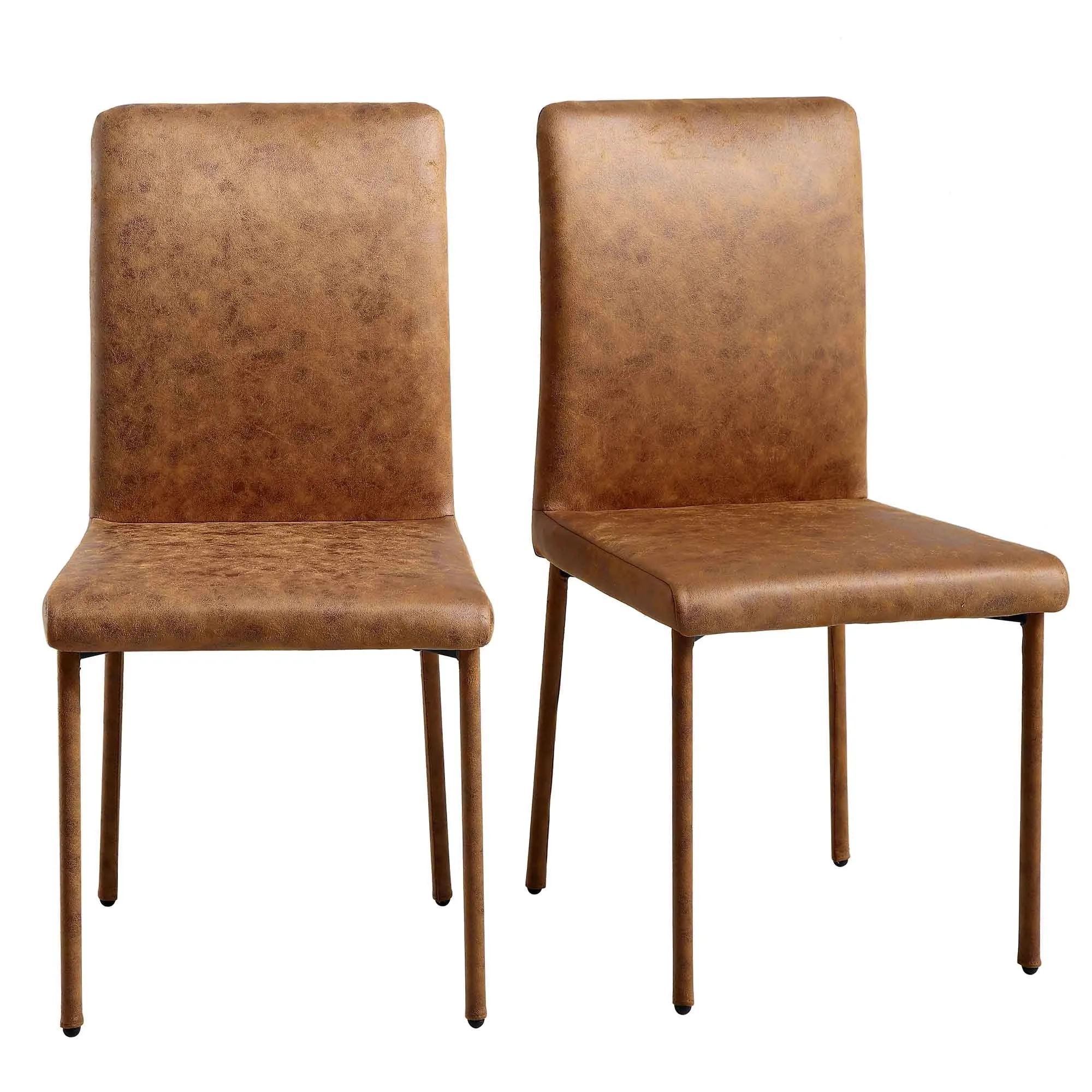 Fernie Set of 2 Cognac Vegan Leather Dining Chairs with Upholstered Legs