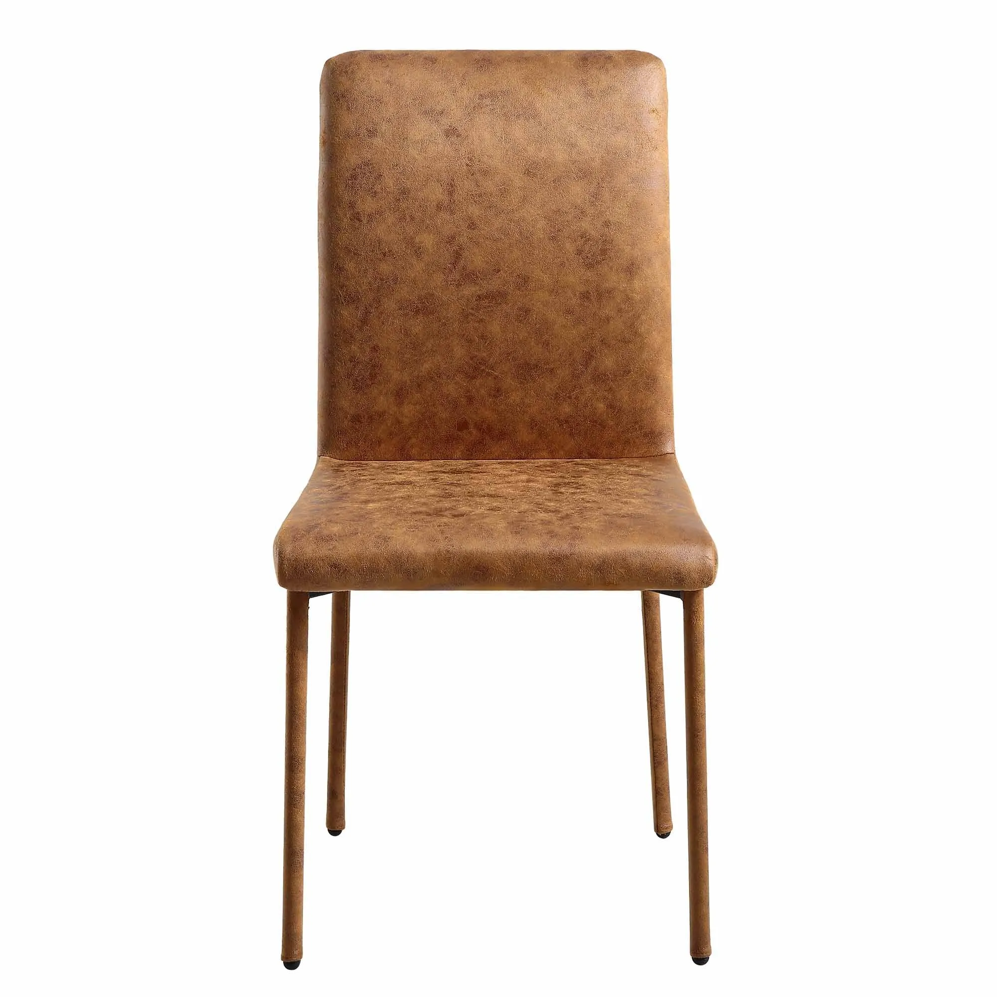 Fernie Set of 2 Cognac Vegan Leather Dining Chairs with Upholstered Legs