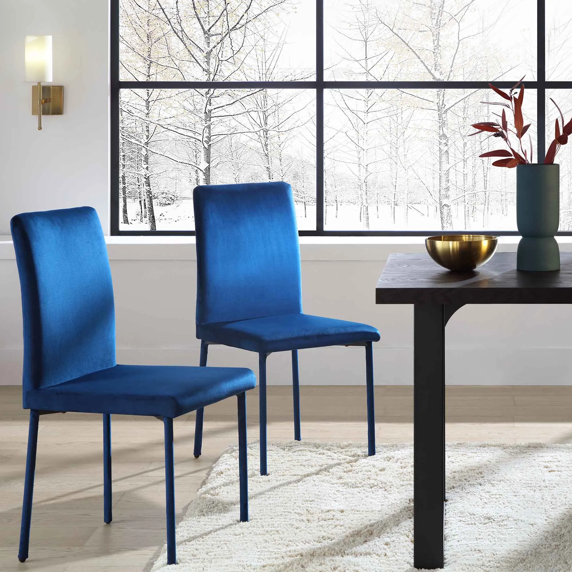 Fernie Set of 2 Navy Blue Velvet Dining Chairs with Upholstered Legs