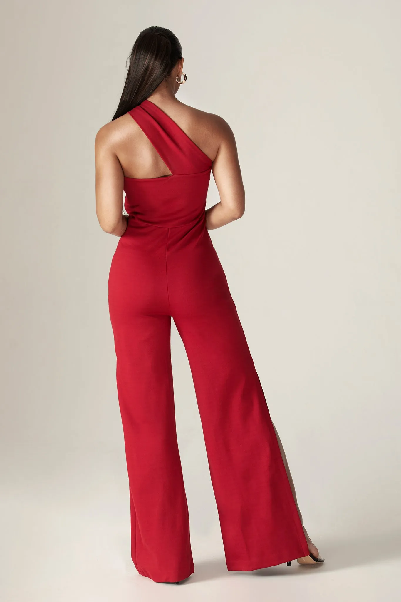 Hana Modern Asymmetrical Cutout Jumpsuit (Maroon)