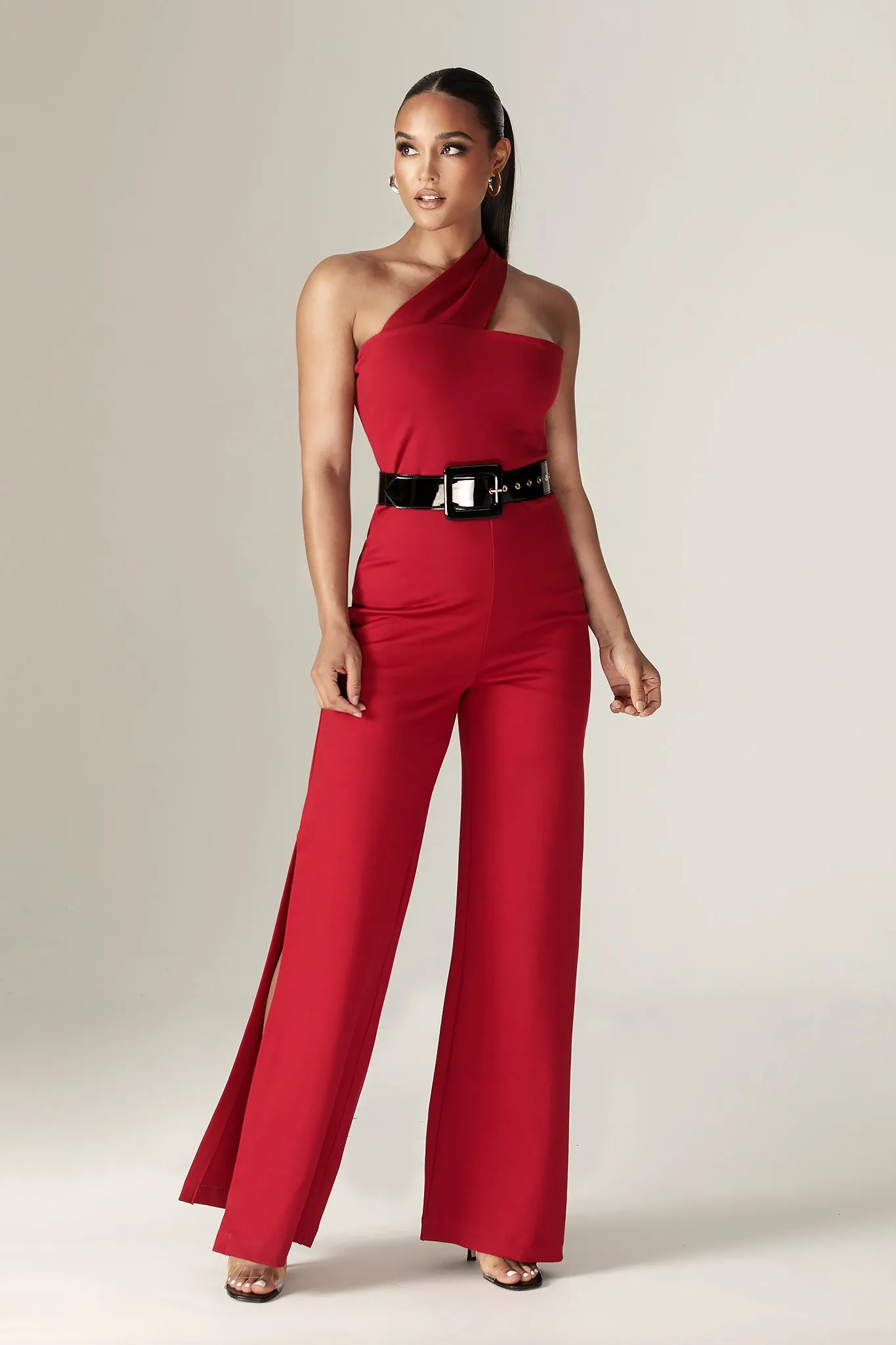 Hana Modern Asymmetrical Cutout Jumpsuit (Maroon)