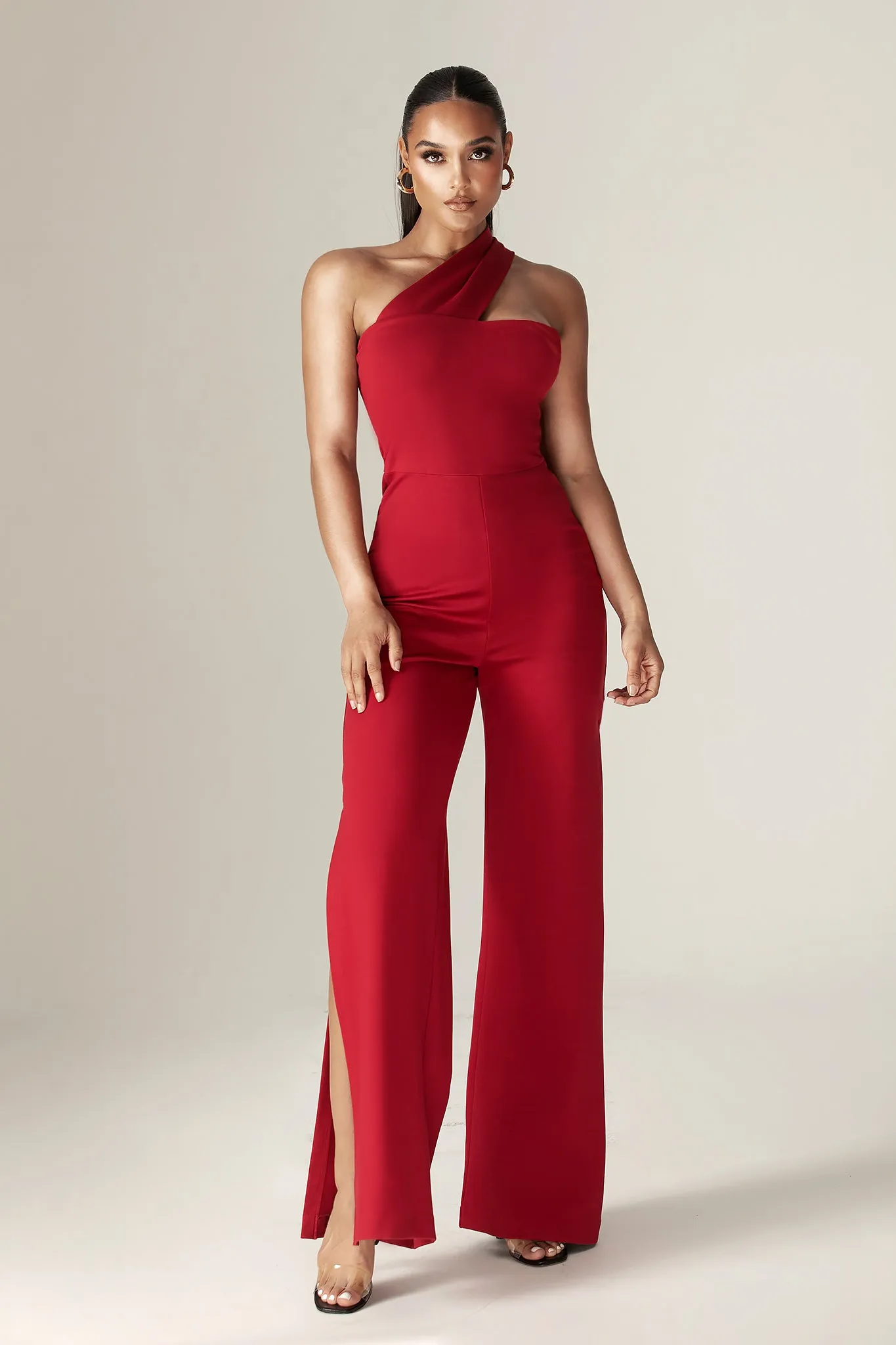 Hana Modern Asymmetrical Cutout Jumpsuit (Maroon)