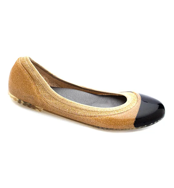 ja-vie black cap/gold jelly flats shoes