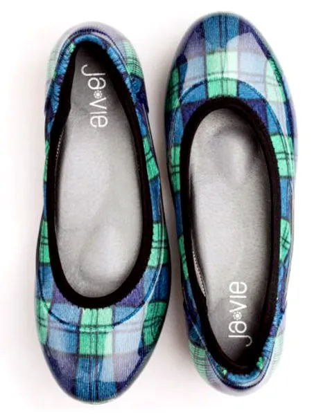 ja-vie blue/green plaid jelly flats shoes