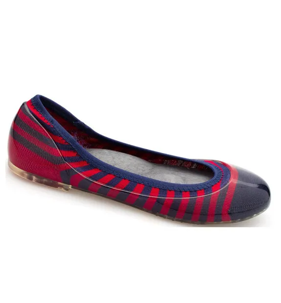 ja-vie navy/red rugby stripe jelly flats shoes