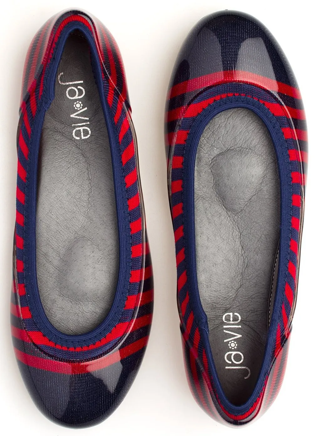 ja-vie navy/red rugby stripe jelly flats shoes