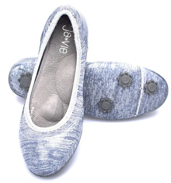 ja-vie shimmering denim silver jelly flats shoes