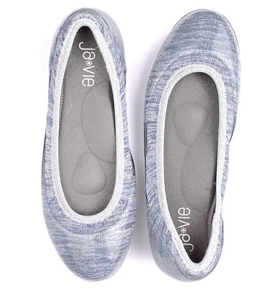 ja-vie shimmering denim silver jelly flats shoes