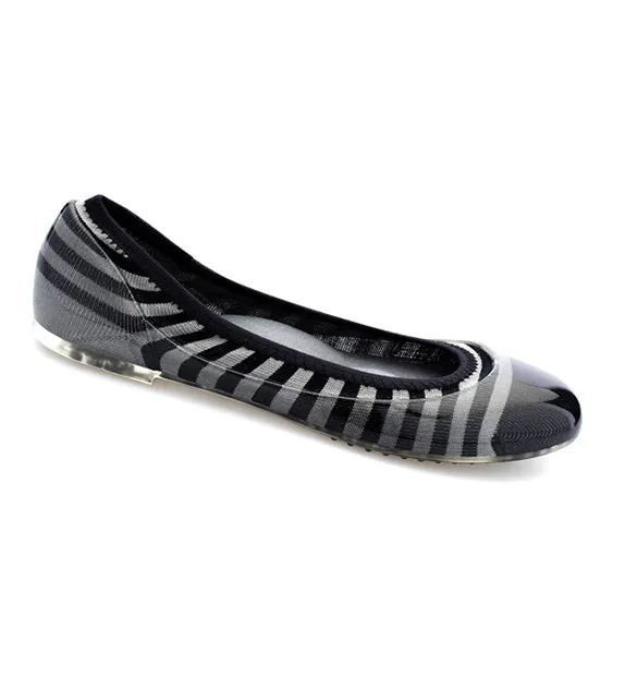 ja-vie silver/black rugby stripe jelly flats shoes