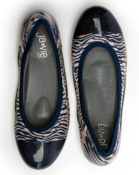 Ja-vie Zebra Navy/Sand Animal Print Flats Shoes