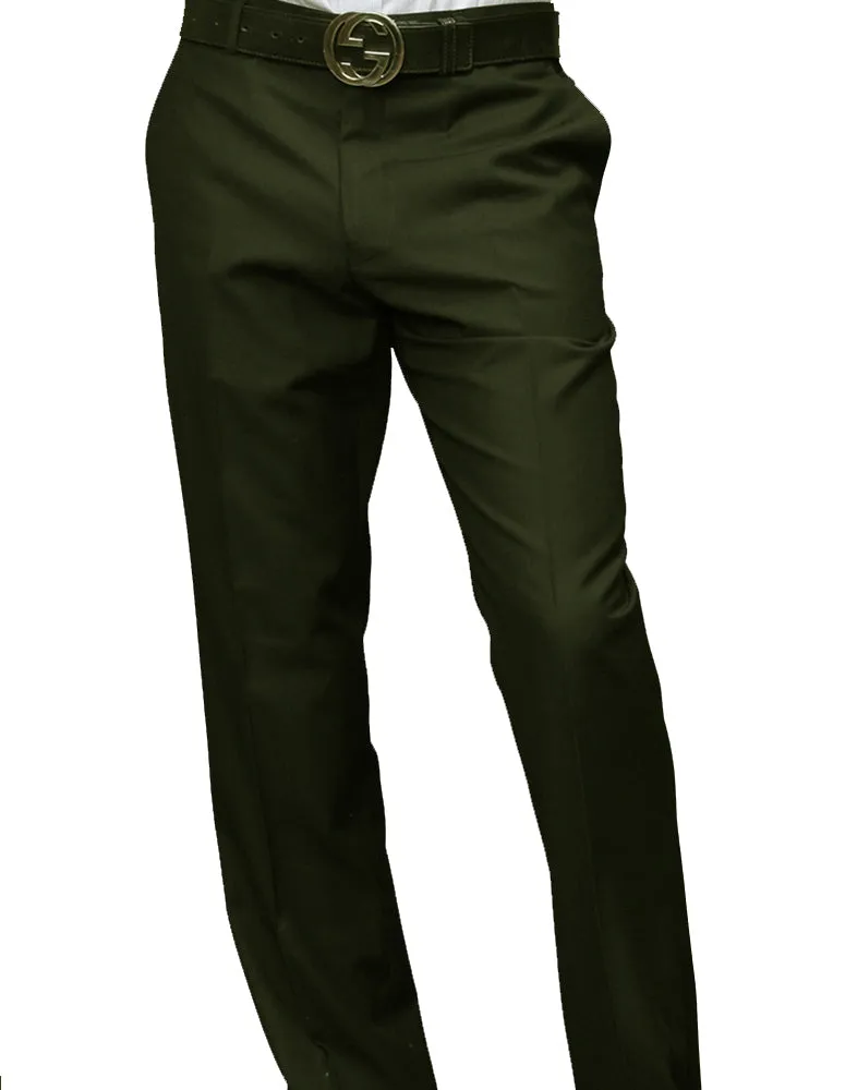 OLIVE MODERN FIT FLAT FRONT DRESS PANTS