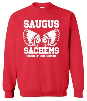 Proud Saugus Sachem RED CREW NECK SWEATHSHIRT - Adult Sizes