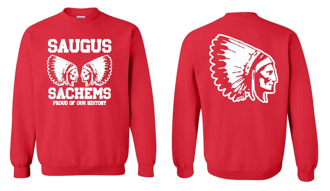 Proud Saugus Sachem RED CREW NECK SWEATHSHIRT - Adult Sizes