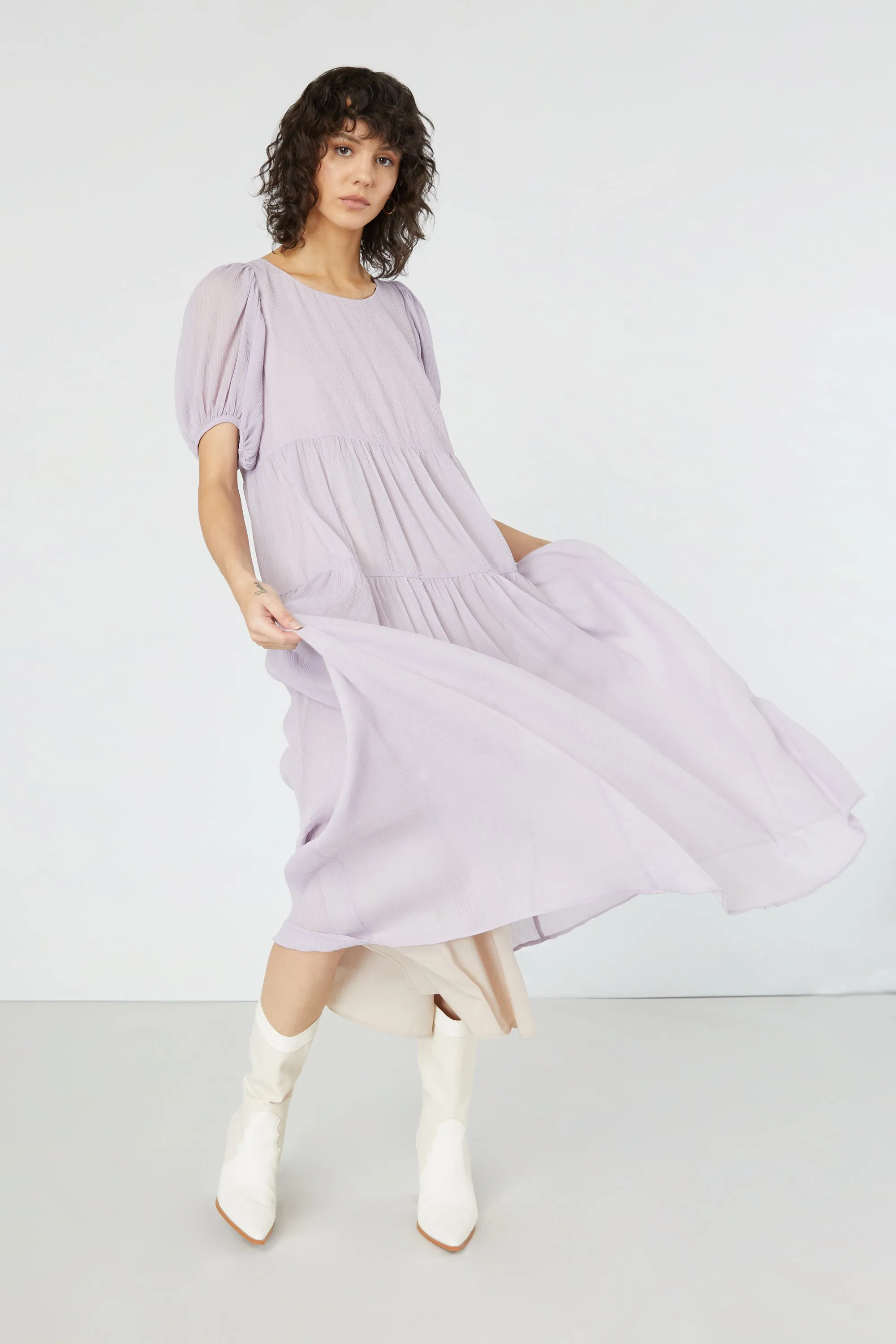 PUFF SLEEVE TIERED DRESS