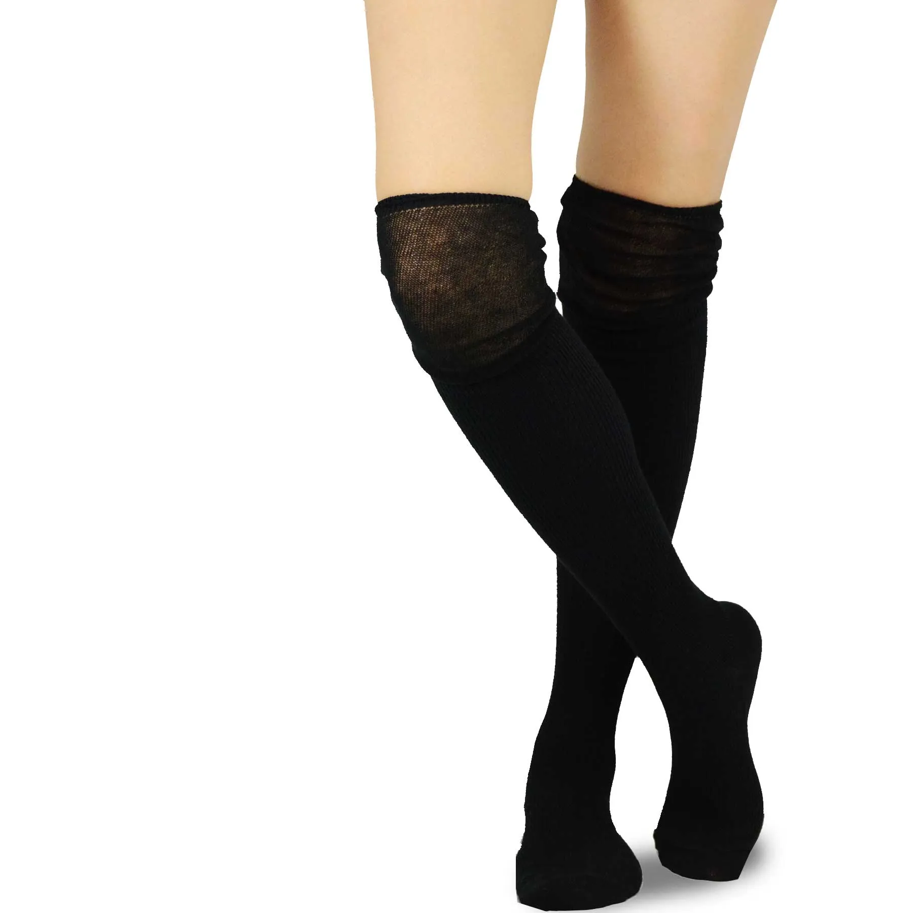 TeeHee Socks Women's Casual Cotton Over the Knee Slouch Top 2-Pack (10772)