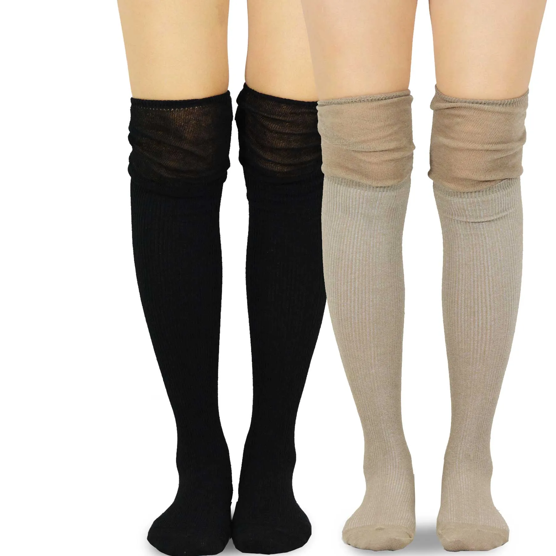 TeeHee Socks Women's Casual Cotton Over the Knee Slouch Top 2-Pack (10772)