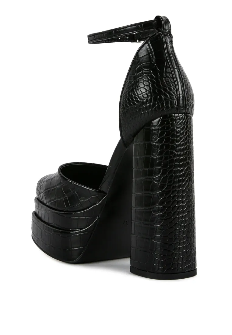 Tempt Me Croc Textured High Block Heel Sandals By Ruw