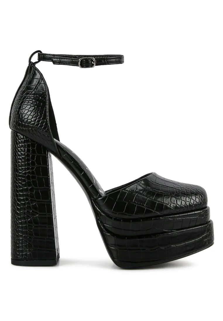 Tempt Me Croc Textured High Block Heel Sandals By Ruw