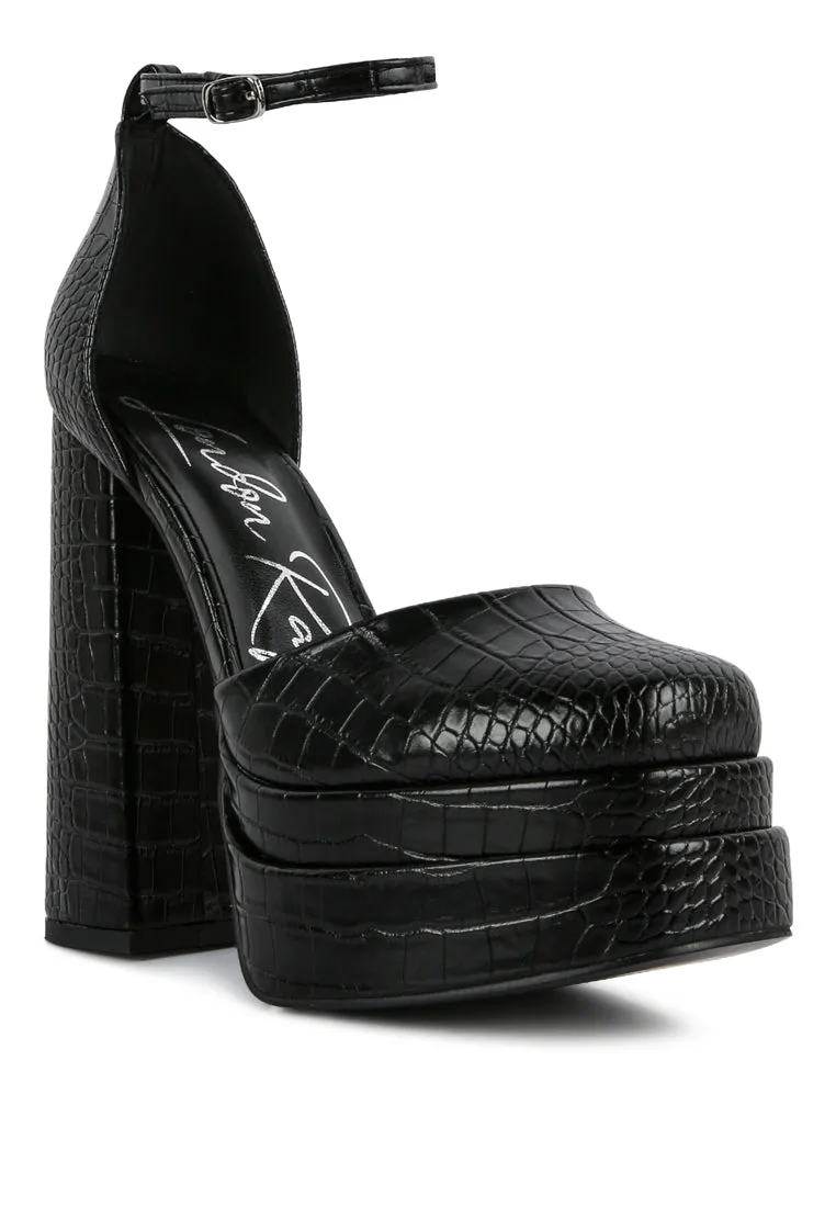 Tempt Me Croc Textured High Block Heel Sandals By Ruw