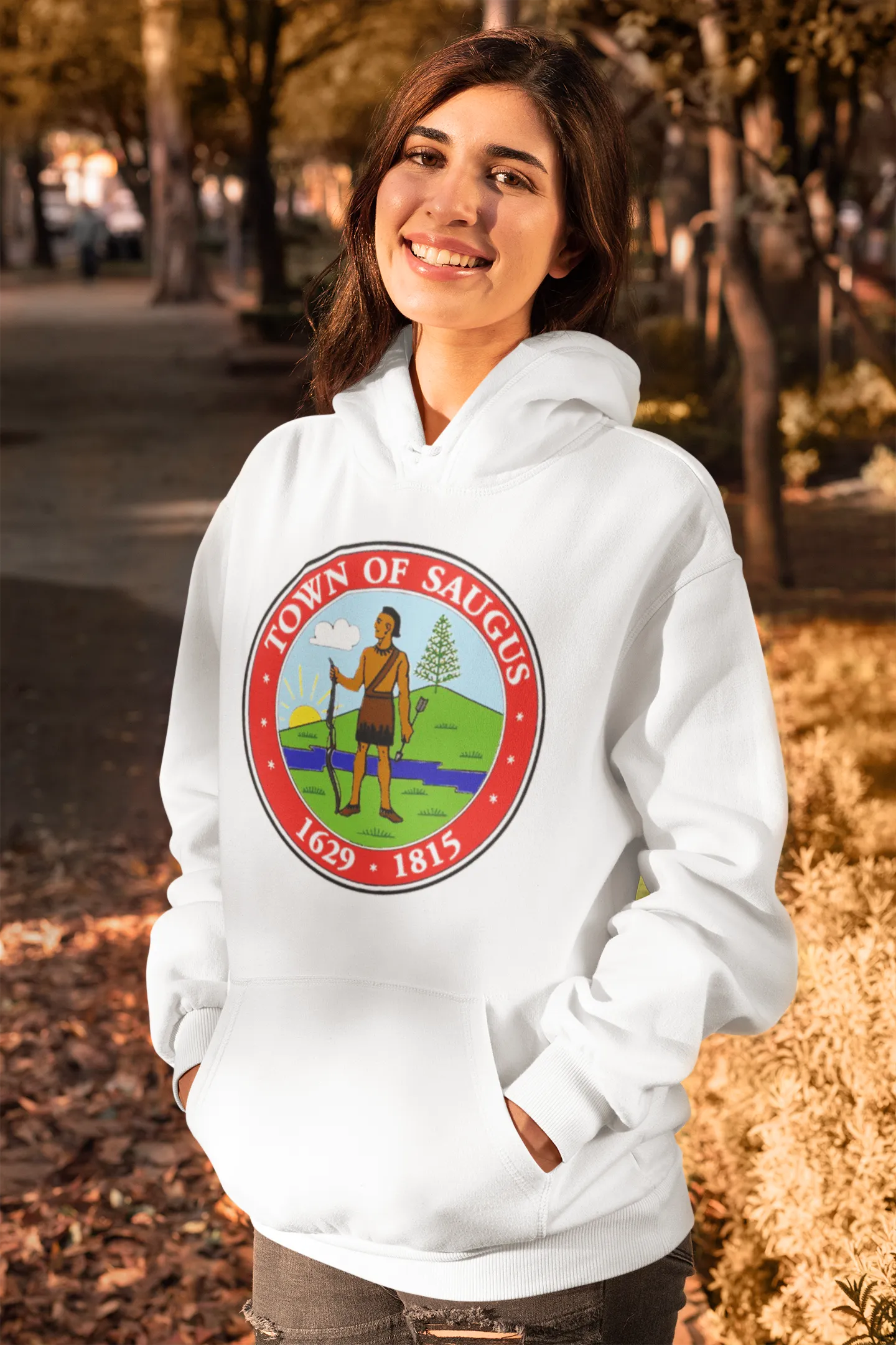 Town of Saugus Seal - WHITE Hoodie - Adult Sizes