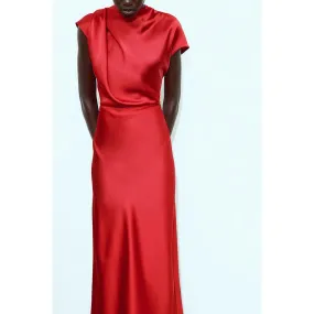 Women's Loose Fit Sleeveless Casual Dress in Red Satin | Sizes S-XL | Japanese Korean Style | Evening Party Dress