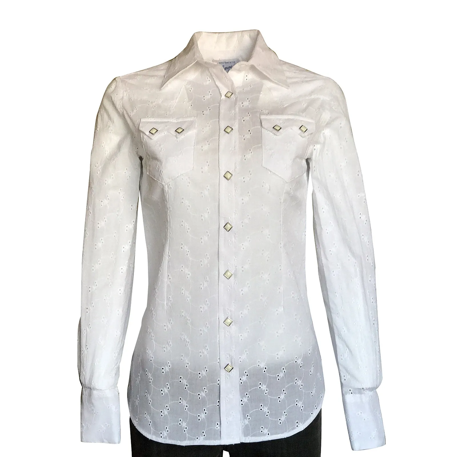 Women's White Eyelet Embroidery Western Shirt